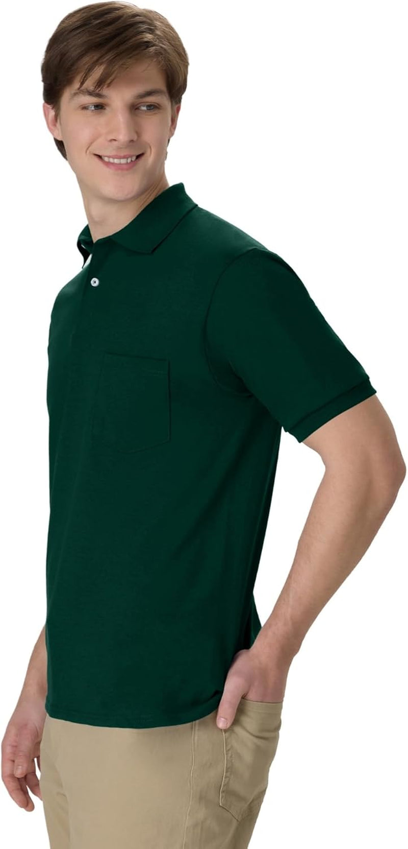 Elevate Your Style with Our Pack of 2 Men's Short Sleeve Jersey Pocket Polos in Deep Forest