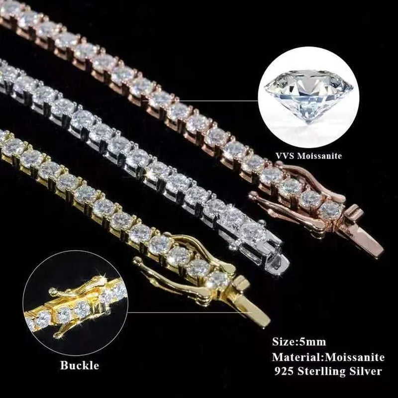 Elevate Your Style with Our Stunning 5mm VVS Moissanite Tennis Chain Necklace - Perfect for Men and Women!