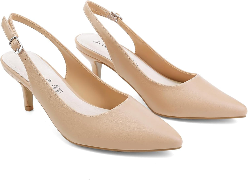 Elegant Women's Low Heel Pointed Toe Kitten Pumps for Weddings and Parties