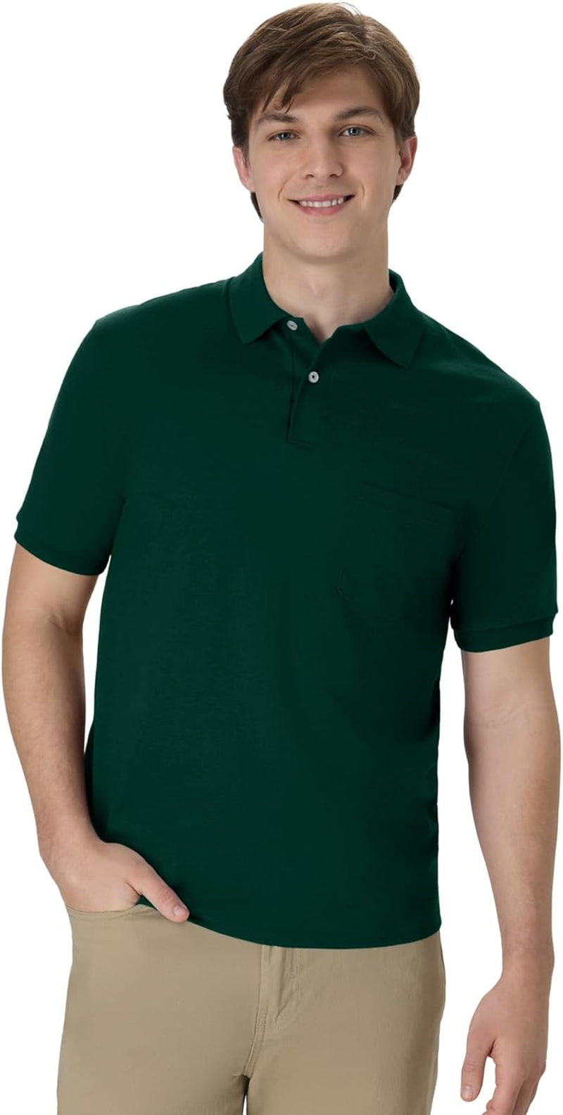 Elevate Your Style with Our Pack of 2 Men's Short Sleeve Jersey Pocket Polos in Deep Forest