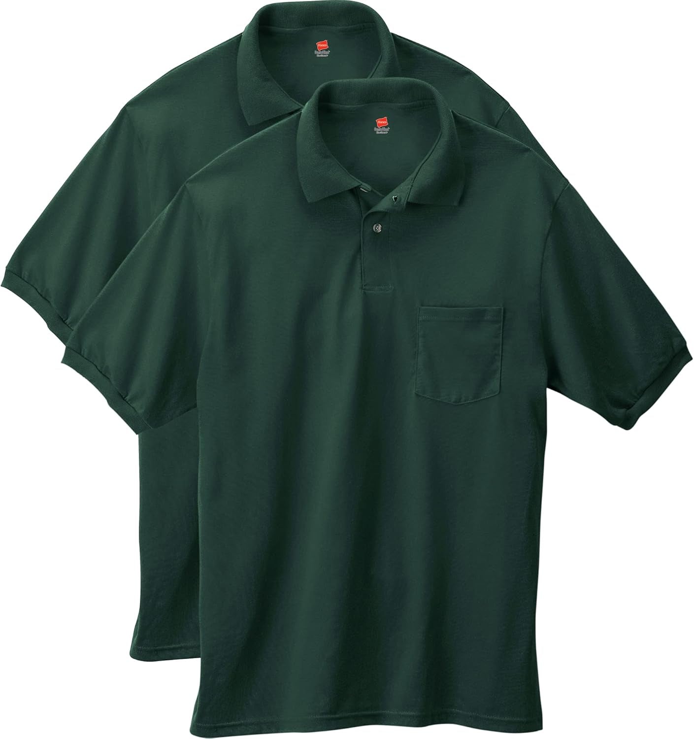 Elevate Your Style with Our Pack of 2 Men's Short Sleeve Jersey Pocket Polos in Deep Forest