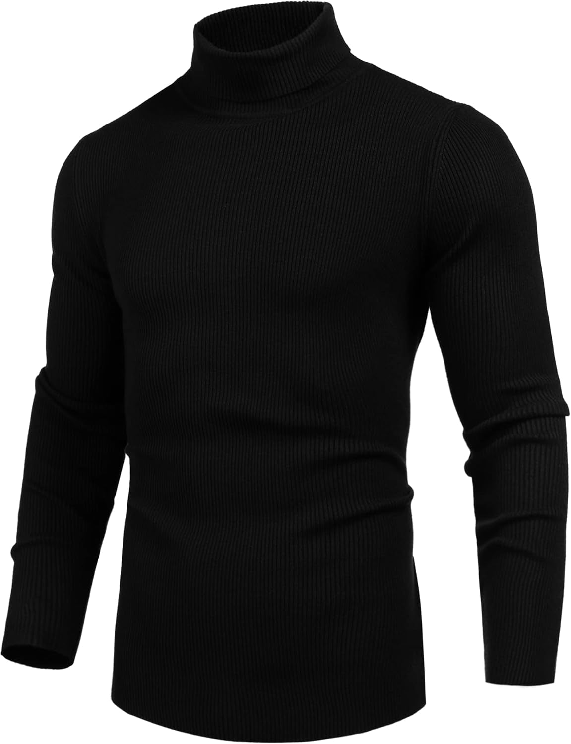 Men'S Knitted Ribbed Turtleneck Pullover Sweaters with Patchwork (Black XXL)